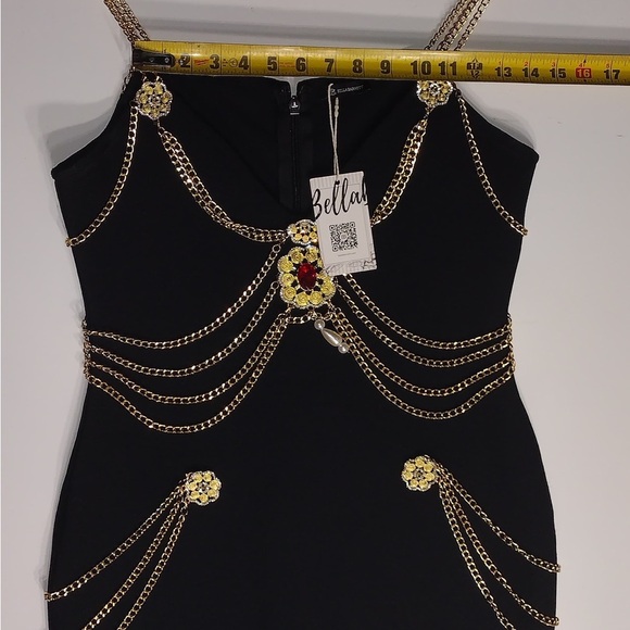 Bella  Black Dress with Gold Chain Accents size M brand new w tags - Picture 12 of 15